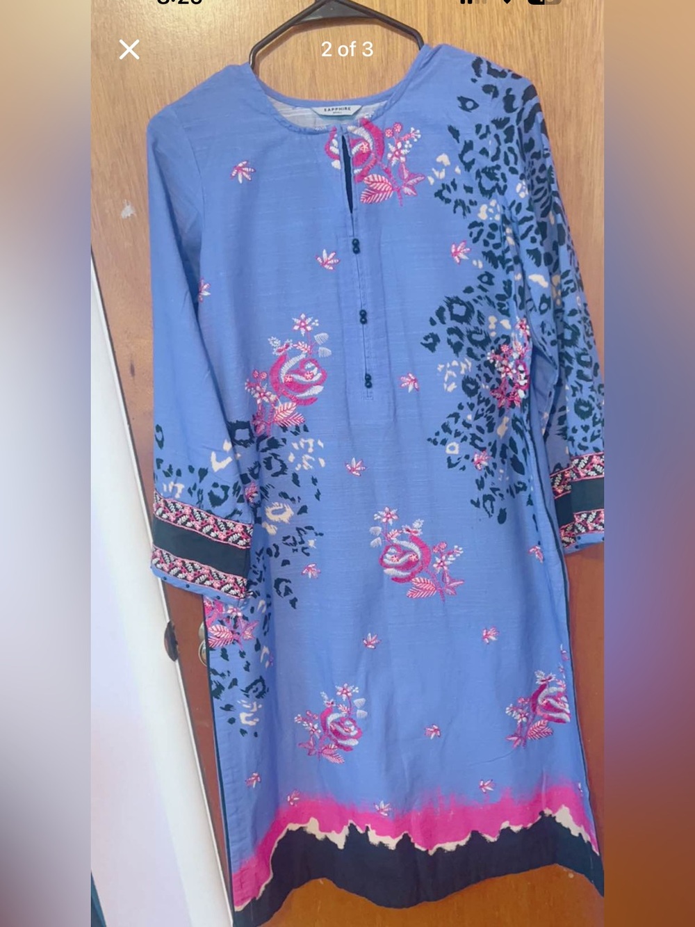 Blue Floral Embroidered Kurta Dress